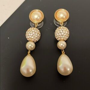 Vintage George Salo Drop Earrings Gold CZ Pearl